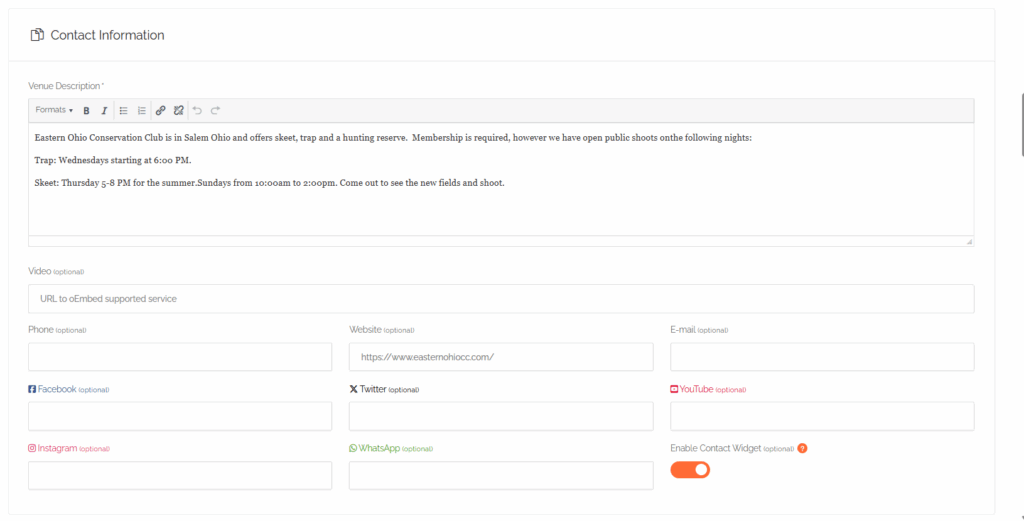 Range Reserve Contact Information module
